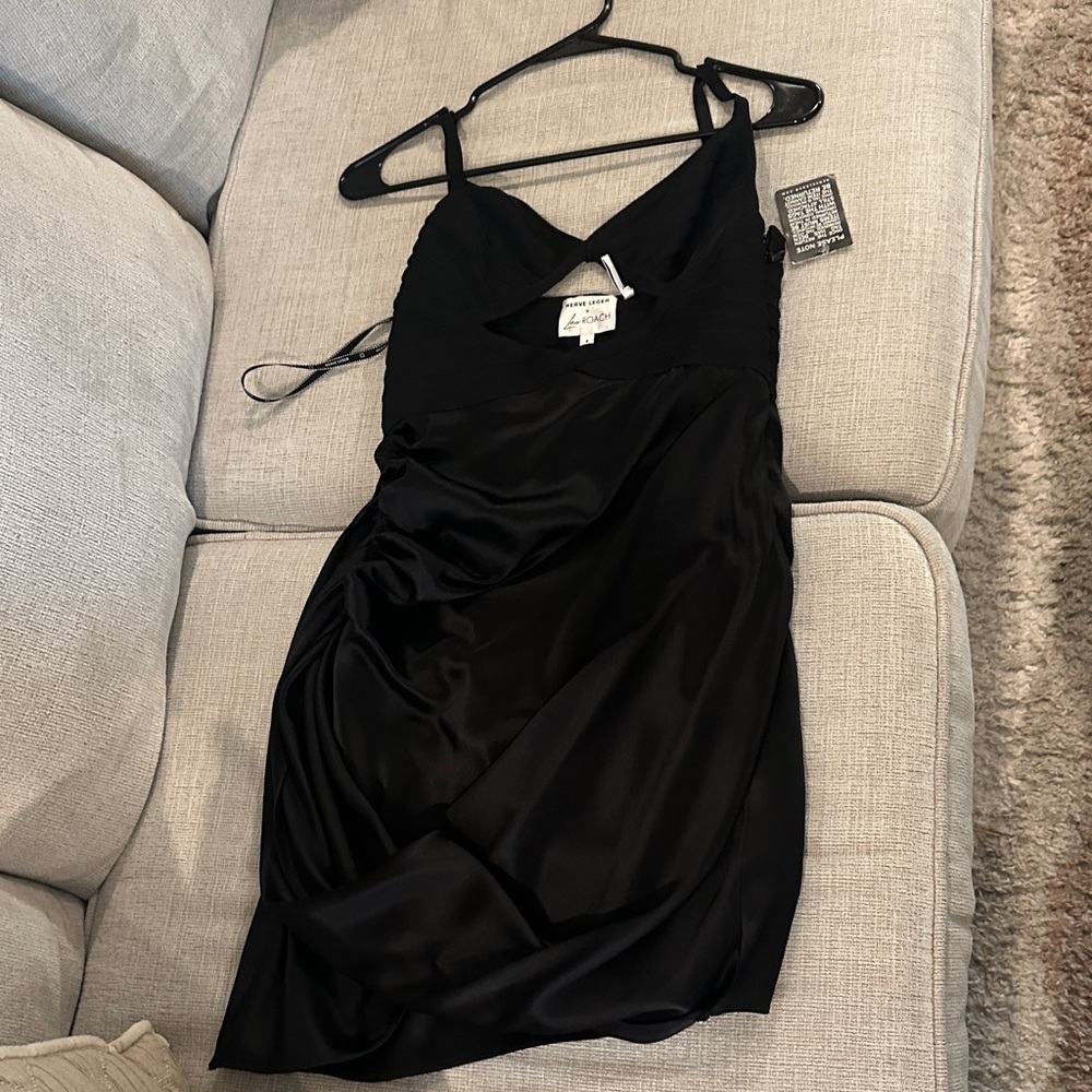 Herve Leger Black Satin Mini Slip Dress